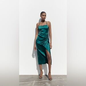 NWT ZARA Satin Effect Lingerie Style Dress Teal Blue, Size M